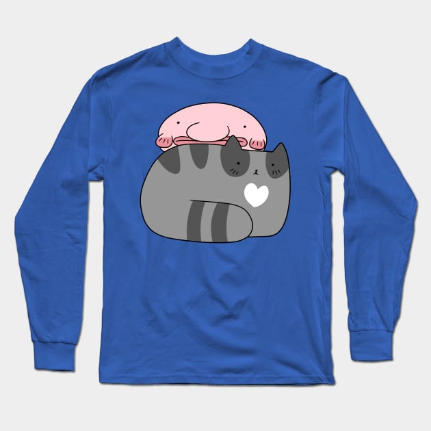 Blue Tabby Cat and Blobfish Long Sleeve T-Shirt by saradaboru